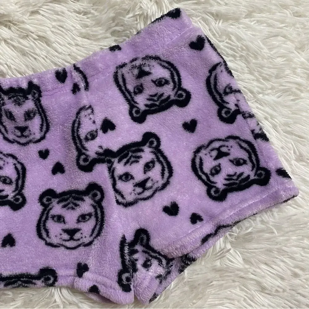WONDER NATION • Purple + Black Tiger Print Fleece PJ’s Pajama Shorts